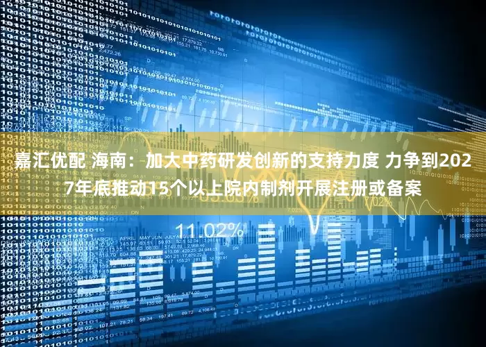 嘉汇优配 海南：加大中药研发创新的支持力度 力争到2027年底推动15个以上院内制剂开展注册或备案